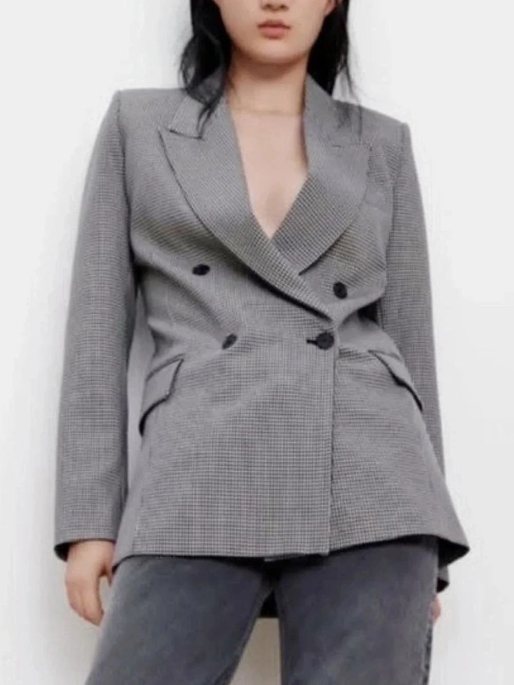 Zara Gingham Double Breasted Blazer